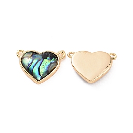 Brass Connector Charms, with Paua Shell, Heart Links