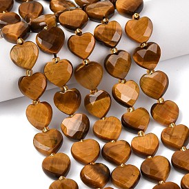 Природных тигровый глаз бисер нитей, сердце, граненые, с бисером