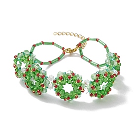 Handmade Glass Seed Christmas Wreath Beaded Bracelets, for Women