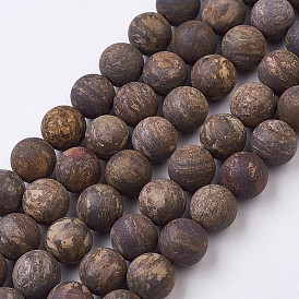 Natural Bronzite Bead Strands, Frosted, Round