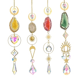 4 piezas 4 estilos de colgantes decorativos de aleación de zinc y rodajas de ágata natural, Adornos colgantes de cristal con borlas para atrapar la luz