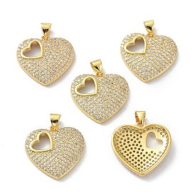Brass Cubic Zirconia Pendants, Long-Lasting Plated, Lead Free & Cadmium Free, Real 18K Gold Plated, Heart
