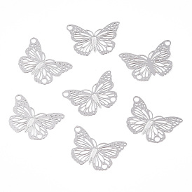 304 Stainless Steel Filigree Connector Charms, Etched Metal Embellishments, Nickel Free, Butterfly Links