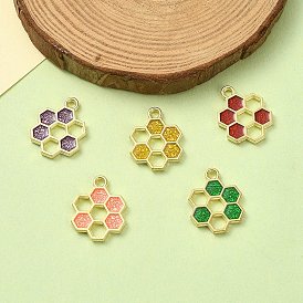 10Pcs 5 Colors Alloy Enamel Pendants, Golden, Honeycomb Charm
