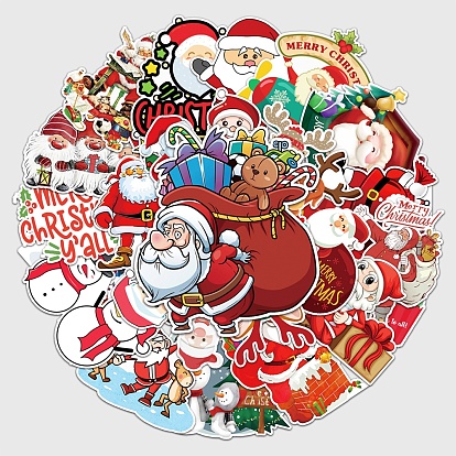 50Pcs Christmas Santa Claus Snowman Stickers, Merry Xmas Decoration for Party