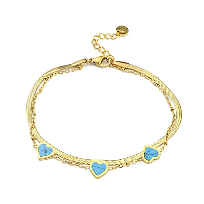 Вакуумное покрытие pvd 304 двухслойный браслет из нескольких нитей с елочкой и цепочками-спутниками из нержавеющей стали, акриловый браслет с сердечками для девочек и женщин