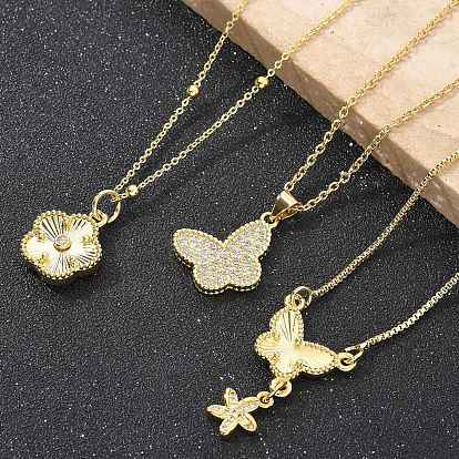 Ожерелья с подвесками из латуни с прозрачным фианитом и прозрачным фианитом, реальный 18 k позолоченный