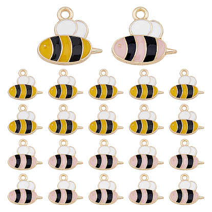 40шт 2 цвета подвески из сплава с покрытием из светлого золота, с эмалью, Пчелы
