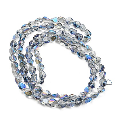 Full Rainbow Plated Electroplate Transparent Glass Beads Strands, Faceted Polygon