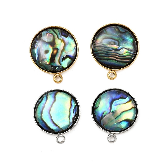 304 фурнитура для сережек-гвоздиков из натуральной ракушки пауа из нержавеющей стали, плоско-круглые, ионное покрытие (ip)