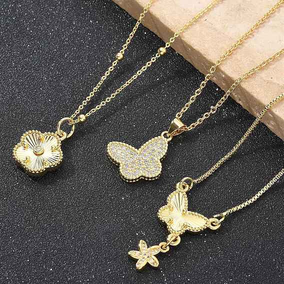 Ожерелья с подвесками из латуни с прозрачным фианитом и прозрачным фианитом, реальный 18 k позолоченный