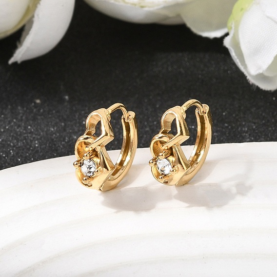 День святого Валентина 304 Серьги-кольца из нержавеющей стали со стразами, ионное покрытие (ip), Двойное сердце