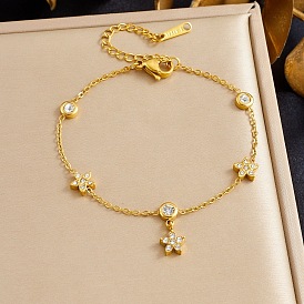 304 из нержавеющей стали горный хрусталь шарм браслеты, браслеты-цепочки для женщин, звезда