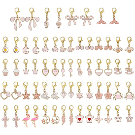 64Stück 32Stile Schuhanhänger aus legierter Emaille, mit Karabiner verschlüsse, Mischformen, golden