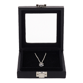 Boîte organisateur de bijoux en simili cuir, avec fenêtre en verre et fermoirs, pour le paquet de stockage de bijoux, carrée