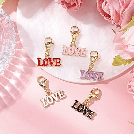 5 шт. День святого Валентина сплав эмаль слово любовь подвеска украшения, карабины из нержавеющей стали для украшений сумок