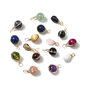 16 шт 16 стили смешанные подвески с драгоценными камнями, каплевидные и круглые подвески, с настоящей позолоченной медной проволокой 18k, смешанные окрашенные и неокрашенные