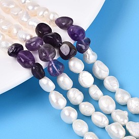 Натуральные аметистовые самородки и нити бусин из натурального культивированного пресноводного жемчуга