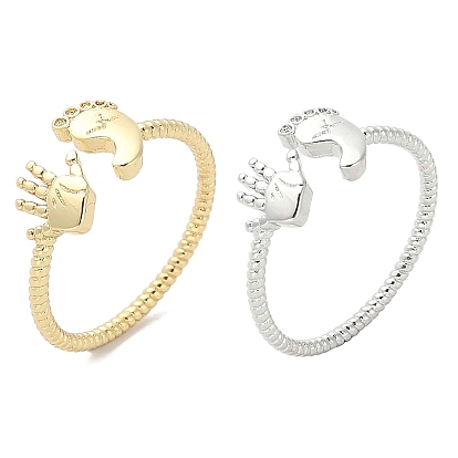 Anillo abierto de latón con huella y palma para mujer
