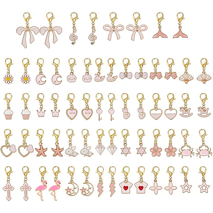 64Stück 32Stile Schuhanhänger aus legierter Emaille, mit Karabiner verschlüsse, Mischformen, golden
