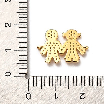 925 Sterling Silver Connector Charms, with Clear Cubic Zirconia, Boy & Girl, with 925 Stamp