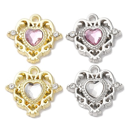 Eco-Friendly Alloy Pendants, with Glass, Heart