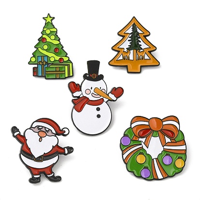 Christmas Theme Enamel Pin, Electrophoresis Black Plated Alloy Badge for Backpack Clothes, Wreath/Snowman/Tree