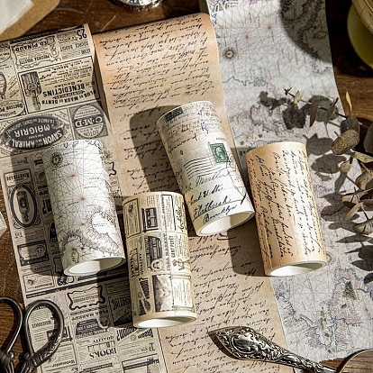 Adhesive Paper Decorative Tape, Word & Map & Newspaper Pattern