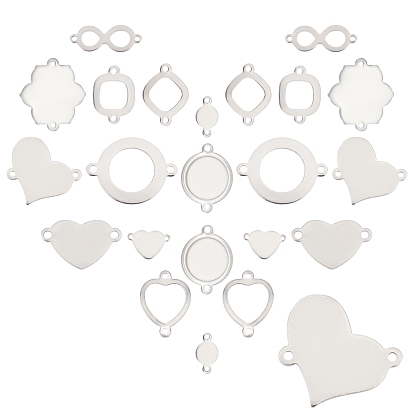 44Pcs 11 Style 201 Stainless Steel Links Connectors, Heart & Flower & Flat Round & Round & Oval & Infinity & Square