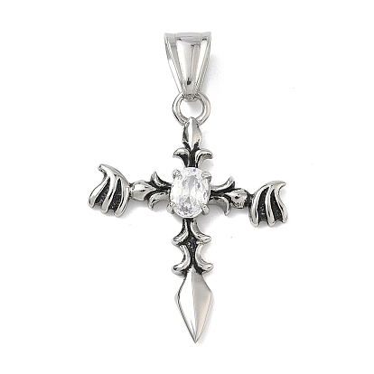 304 подвески из нержавеющей стали, крест прелести, с кубического циркония, ручная полировка