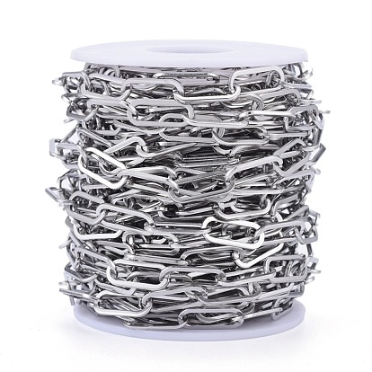 304 Stainless Steel Paperclip Chains, Drawn Elongated Cable Chains, Unwelded, with Spool