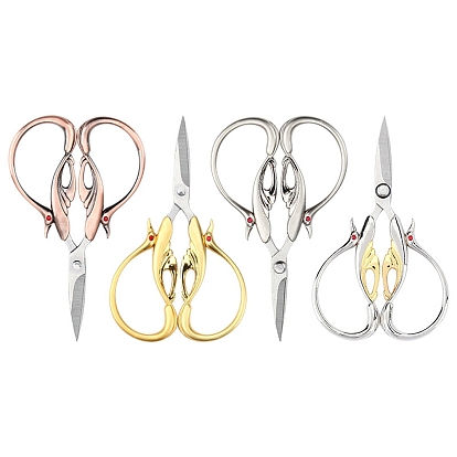 Stainless Steel Swan Scissors, Embroidery Scissors, Sewing Scissors, with Zinc Alloy Rhinestone Handle
