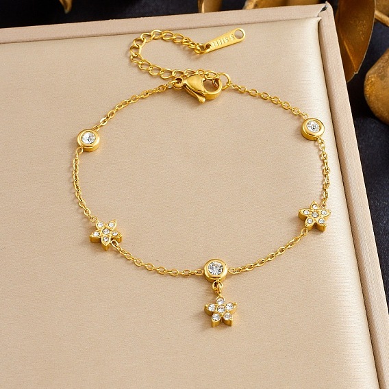 304 из нержавеющей стали горный хрусталь шарм браслеты, браслеты-цепочки для женщин, звезда