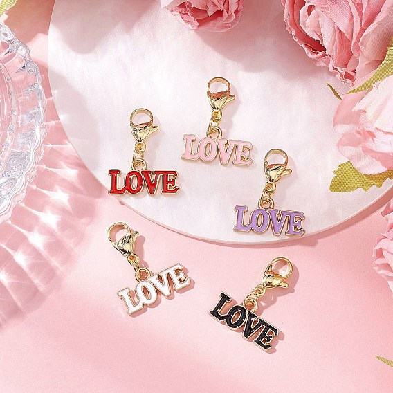 5 шт. День святого Валентина сплав эмаль слово любовь подвеска украшения, карабины из нержавеющей стали для украшений сумок