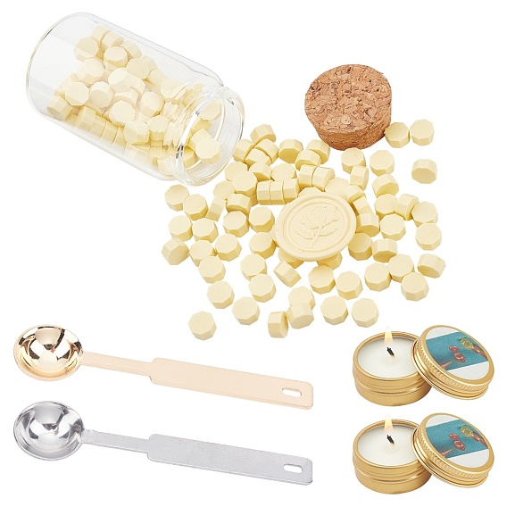 DIY Scrapbook Making Kits, Including Sealing Wax Particles, Paraffin Candles, Iron Wax Sticks Melting Spoon, Glass Jar Glass Bottle