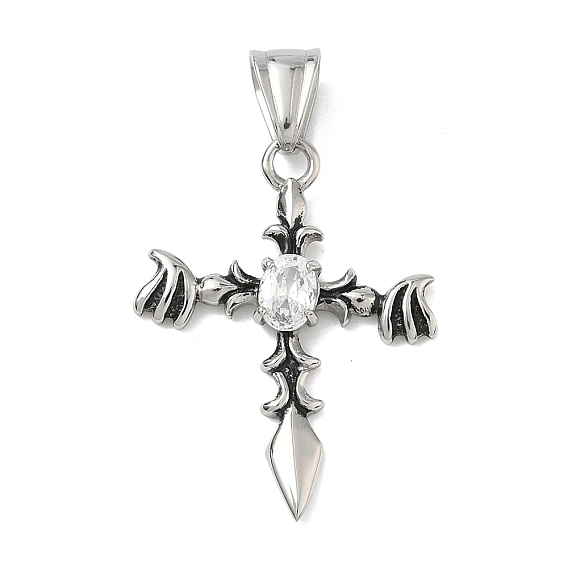 304 подвески из нержавеющей стали, крест прелести, с кубического циркония, ручная полировка