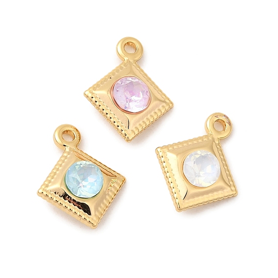 Латунь стекло амулеты, ромб, без никеля , реальный 18 k позолоченный