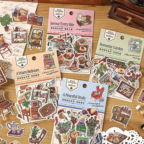 40 шт. 20 стили бумажных наклеек, для скрапбукинга, детские поделки художественных промыслов, жизнь домашний пейзаж тема