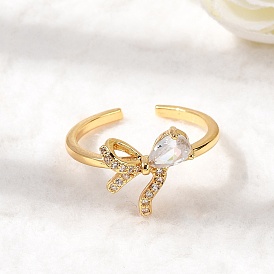 Латунные кольца-манжеты из прозрачного кубического циркония с паве, бантом, без никеля 