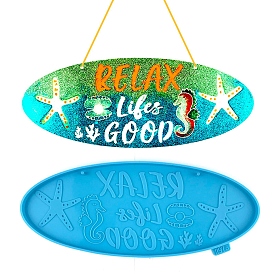Beach Theme Oval Pendant Decoration Silicone Molds, Resin Casting Molds, for UV Resin, Epoxy Resin Craft Making, with Word RELAX Lifes GOOD