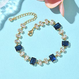 Браслеты из латуни, прямоугольные, с прозрачным фианитом и стеклом, без никеля 