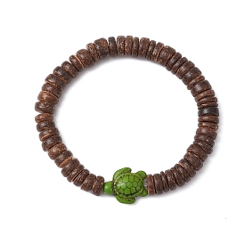 Natural Coconut Stretch Bracelets, with Synthetic Turquoise, Tortoise