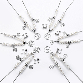 304 Stainless Steel Stud Earrings & Necklace Jewelry Sets, with Acrylic Imitation Pearl, Mixed Shapes