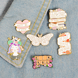 Unique Cartoon Letter Brooch Set with Creative Heart Butterfly Girl Badge