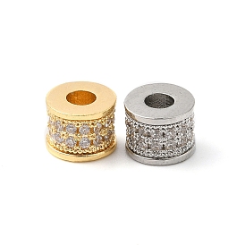 Brass Micro Pave Clear Cubic Zirconia Beads, Column