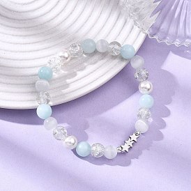 Женские браслеты из бусин из стекла, ракушек, натурального и окрашенного белого нефрита, с латунными звездчатыми бусинами