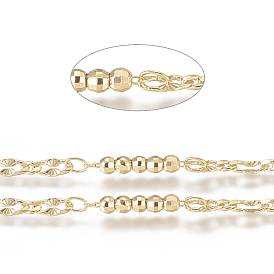 Brass Handmade Beaded Chains,  Textured Dapped Chains, Long-Lasting Plated, Soldered, with Spool
