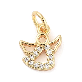 Rack Plating Brass Micro Pave Clear Cubic Zirconia Charms, with Jump Ring, Long-Lasting Plated, Lead Free & Cadmium Free, Angel