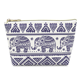 PU Leather Wallets with Zipper, Change Purse, Clutch Bag for Women, Trapezoid with Elephant Pattern