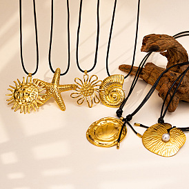 Летние 304 подвеска из нержавеющей стали, регулируемый черный вощеный шнурок, ожерелье для женщин, золотые